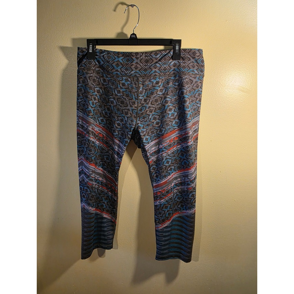 Prana Geometric Print Activewear Capri Leggings Blue Orange Grey XL